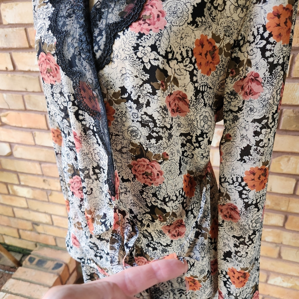 Vintage Judy Knapp Floral Wrap Skirt Set Black Lace Cottagecore Regencycore - Picture 9 of 12